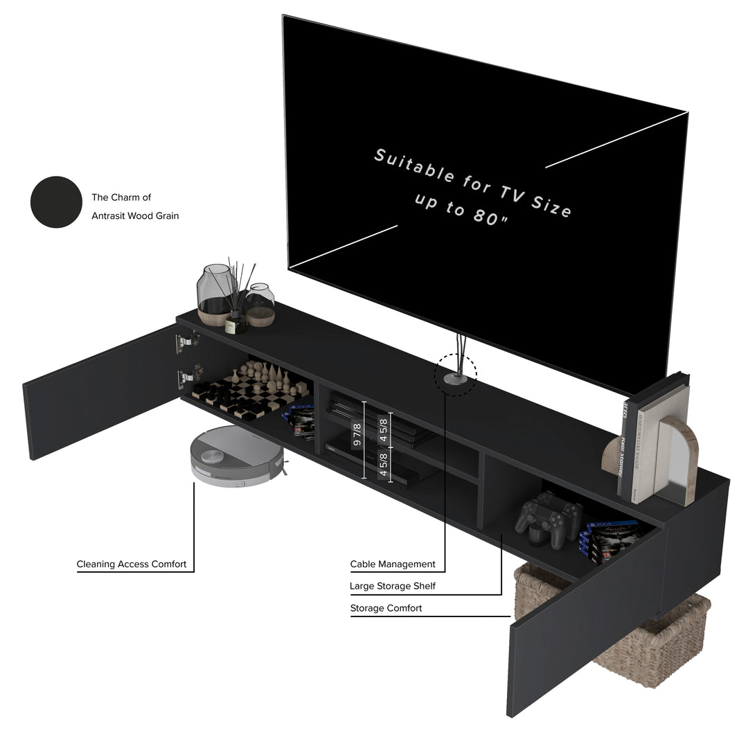 Floating TV Stand – Wall Mounted Entertainment Center for 75-Inch TVs