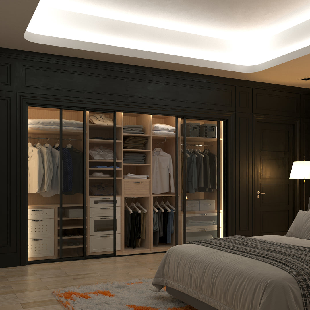 4-Panel Sliding Glass Closet Doors – Aluminum Frame Room Divider, Clear Tempered Glass, Modern Interior Sliding Door for Closet, Pantry, Office & Bedroom