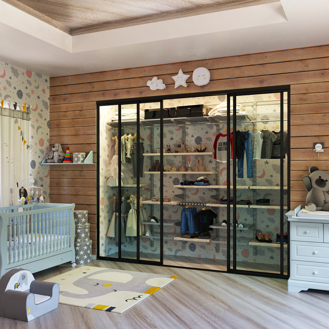 4-Panel Sliding Glass Closet Doors – Aluminum Frame Room Divider, Clear Tempered Glass, Modern Interior Sliding Door for Closet, Pantry, Office & Bedroom