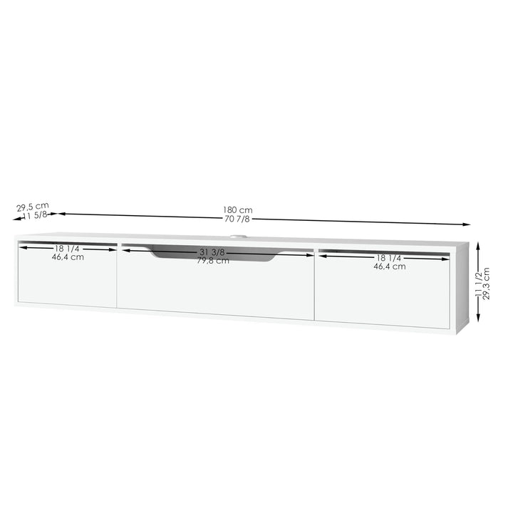 Atelier Mobili Floating TV Stand for Up to 80 Inch TVs – Wall Mounted Media Console with Handle-Free Doors – Modern Entertainment Center with Hidden Storage – White and Oak Finishes (Oak/White)