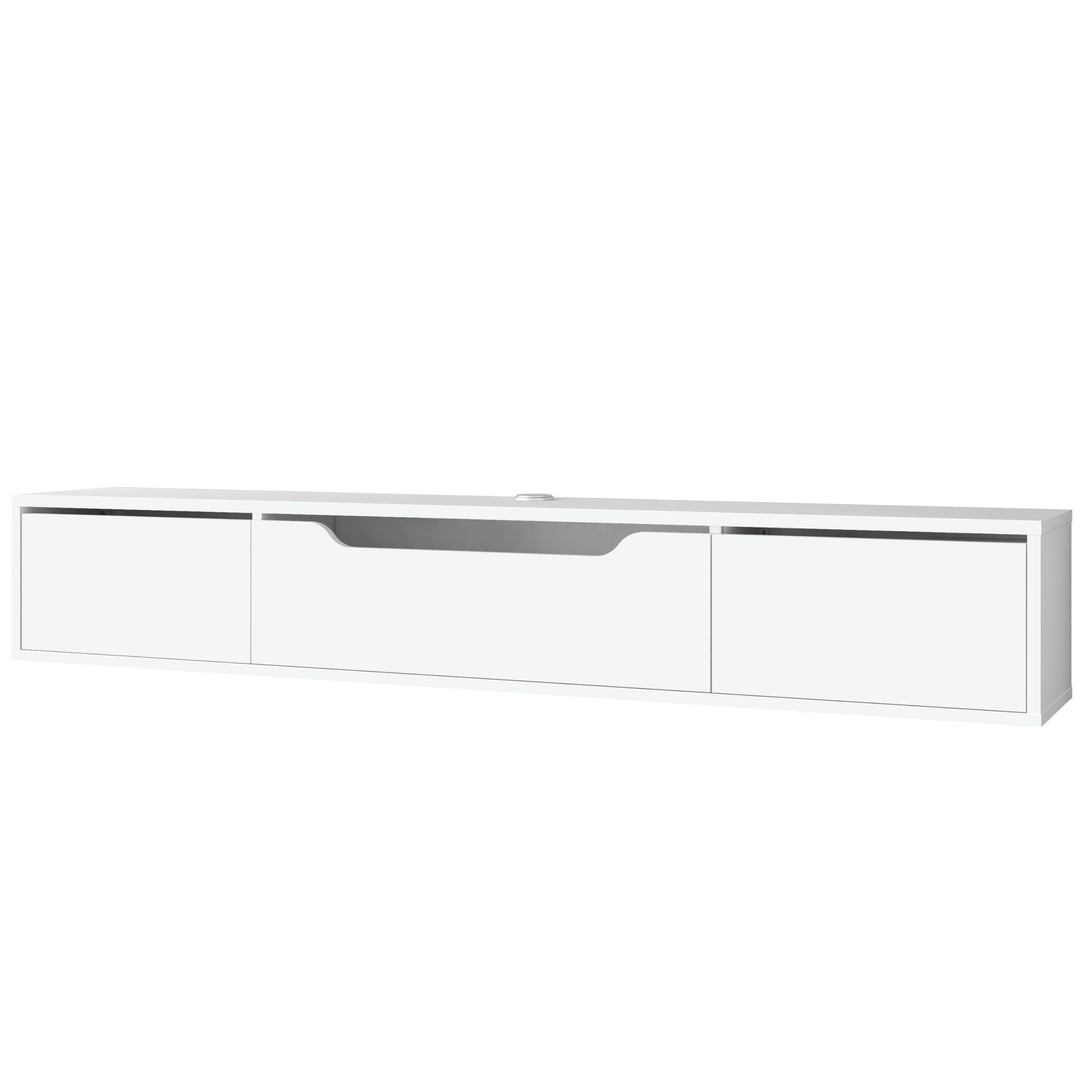 Atelier Mobili Floating TV Stand for Up to 80 Inch TVs – Wall Mounted Media Console with Handle-Free Doors – Modern Entertainment Center with Hidden Storage – White and Oak Finishes (Oak/White)