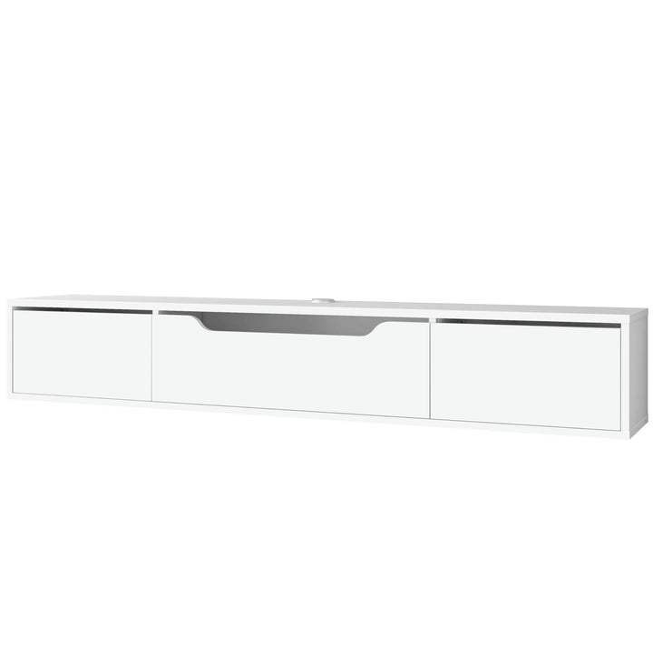 Atelier Mobili Floating TV Stand for Up to 80 Inch TVs – Wall Mounted Media Console with Handle-Free Doors – Modern Entertainment Center with Hidden Storage – White and Oak Finishes (Oak/White)