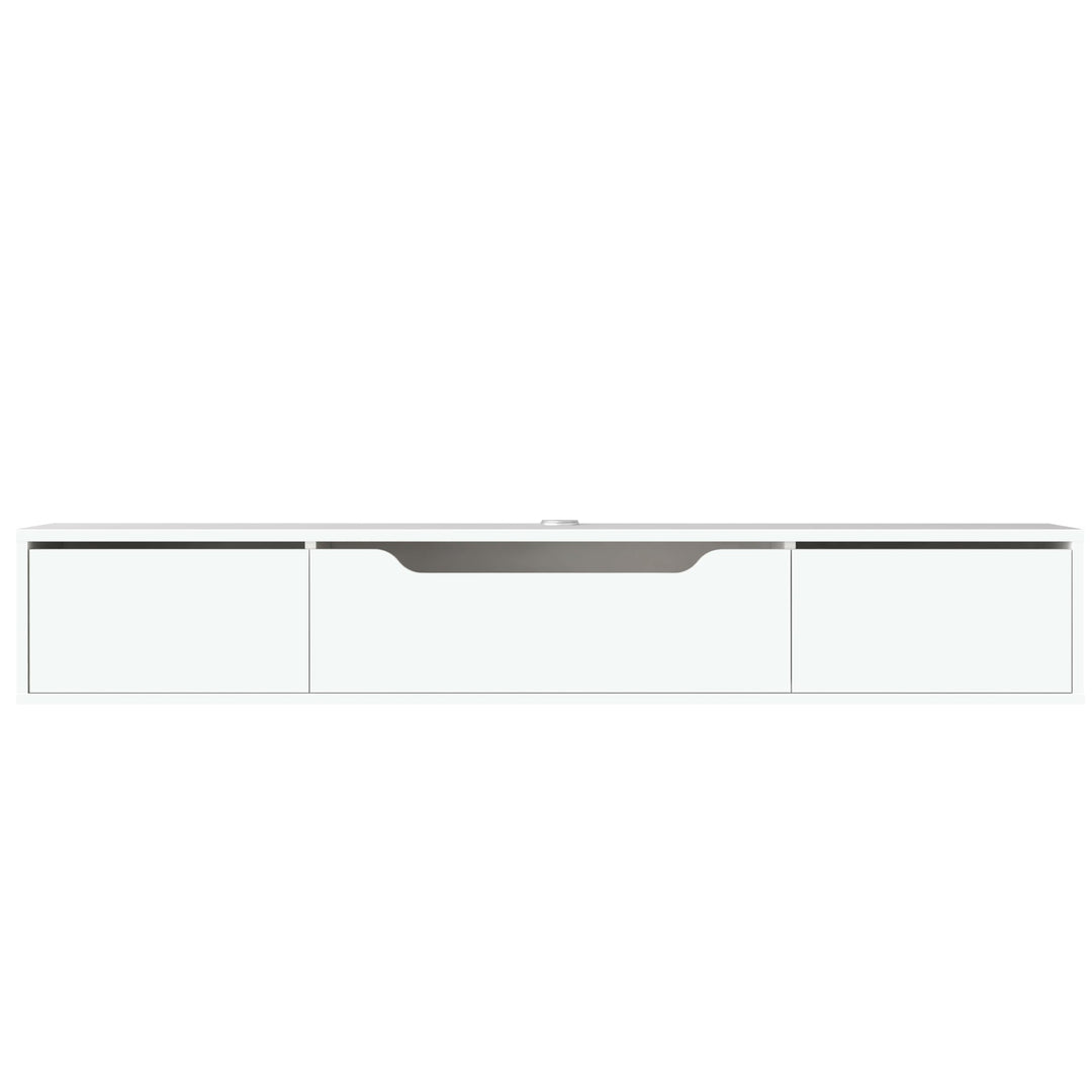 Atelier Mobili Floating TV Stand for Up to 80 Inch TVs – Wall Mounted Media Console with Handle-Free Doors – Modern Entertainment Center with Hidden Storage – White and Oak Finishes (Oak/White)
