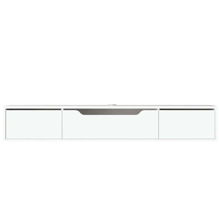 Atelier Mobili Floating TV Stand for Up to 80 Inch TVs – Wall Mounted Media Console with Handle-Free Doors – Modern Entertainment Center with Hidden Storage – White and Oak Finishes (Oak/White)