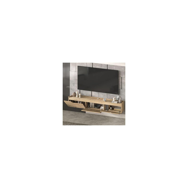 Atelier Mobili Floating TV Stand for Up to 80 Inch TVs – Wall Mounted Entertainment Center with Storage – Modern Floating Media Console with Cable Management – Oak/White Finishes (Oak)