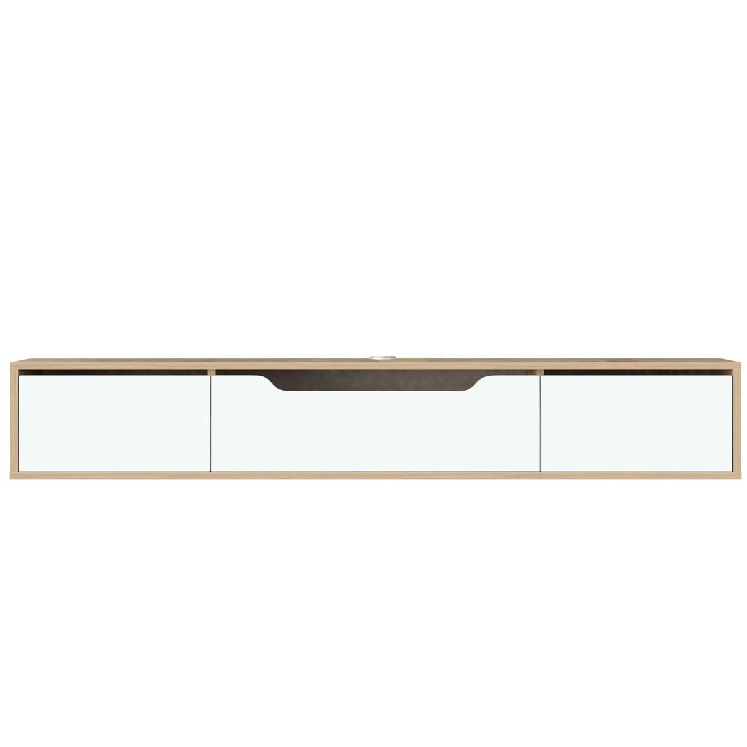 Atelier Mobili Floating TV Stand for Up to 80 Inch TVs – Wall Mounted Media Console with Handle-Free Doors – Modern Entertainment Center with Hidden Storage – White and Oak Finishes (Oak/White)