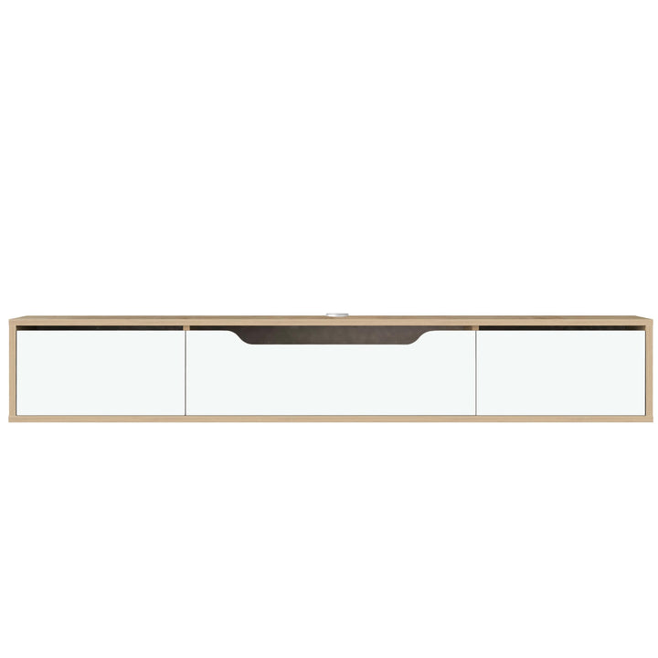 Atelier Mobili Floating TV Stand for Up to 80 Inch TVs – Wall Mounted Media Console with Handle-Free Doors – Modern Entertainment Center with Hidden Storage – White and Oak Finishes (Oak/White)