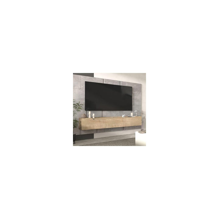Atelier Mobili Floating TV Stand for Up to 80 Inch TVs – Wall Mounted Entertainment Center with Storage – Modern Floating Media Console with Cable Management – Oak/White Finishes (Oak)