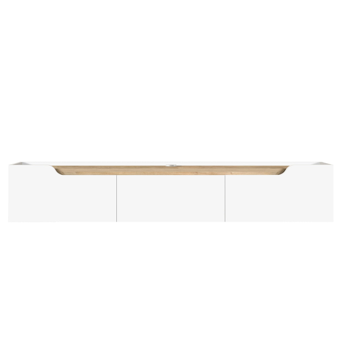 Atelier Mobili Floating TV Stand for Up to 80 Inch TVs – Wall Mounted Entertainment Center with Storage – Modern Floating Media Console with Cable Management – Oak/White Finishes (Oak)