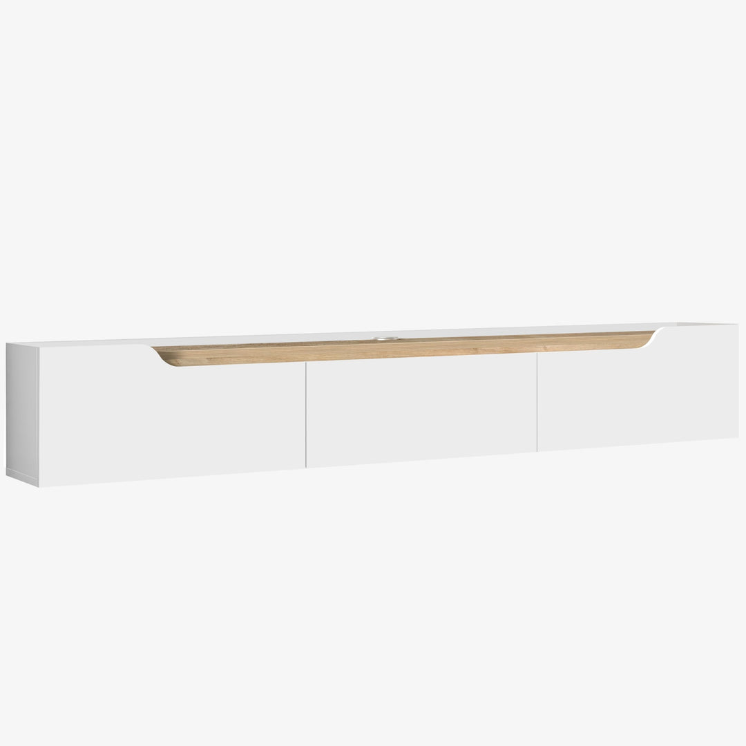 Atelier Mobili Floating TV Stand for Up to 80 Inch TVs – Wall Mounted Entertainment Center with Storage – Modern Floating Media Console with Cable Management – Oak/White Finishes (Oak)
