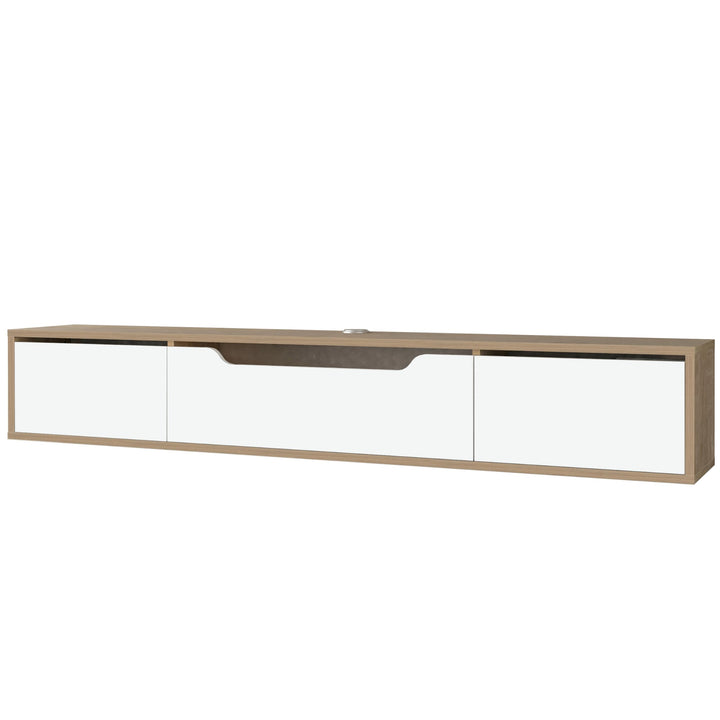 Atelier Mobili Floating TV Stand for Up to 80 Inch TVs – Wall Mounted Media Console with Handle-Free Doors – Modern Entertainment Center with Hidden Storage – White and Oak Finishes (Oak/White)
