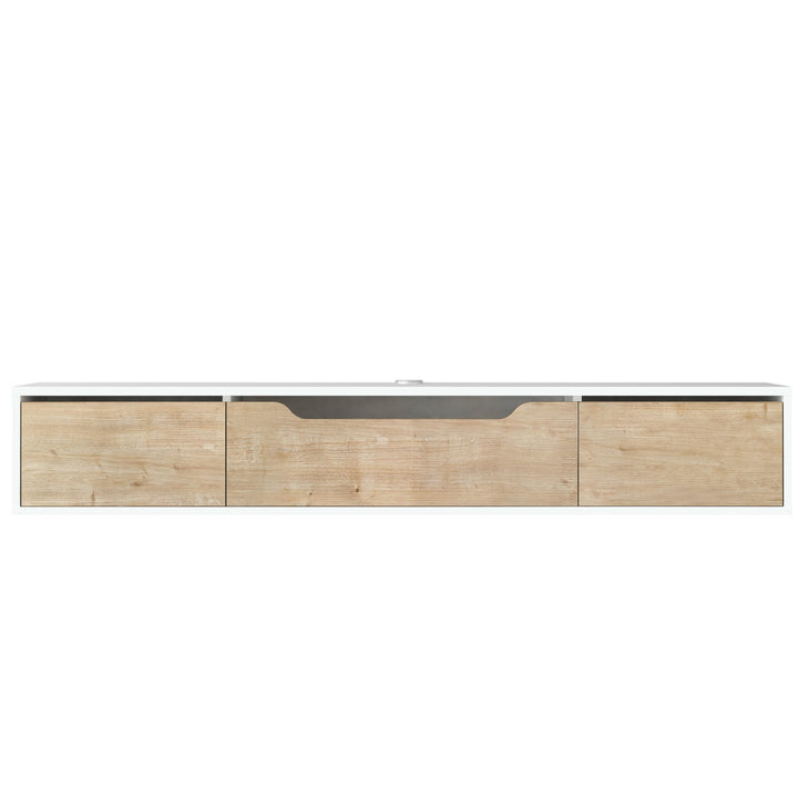 Atelier Mobili Floating TV Stand for Up to 80 Inch TVs – Wall Mounted Media Console with Handle-Free Doors – Modern Entertainment Center with Hidden Storage – White and Oak Finishes (Oak/White)
