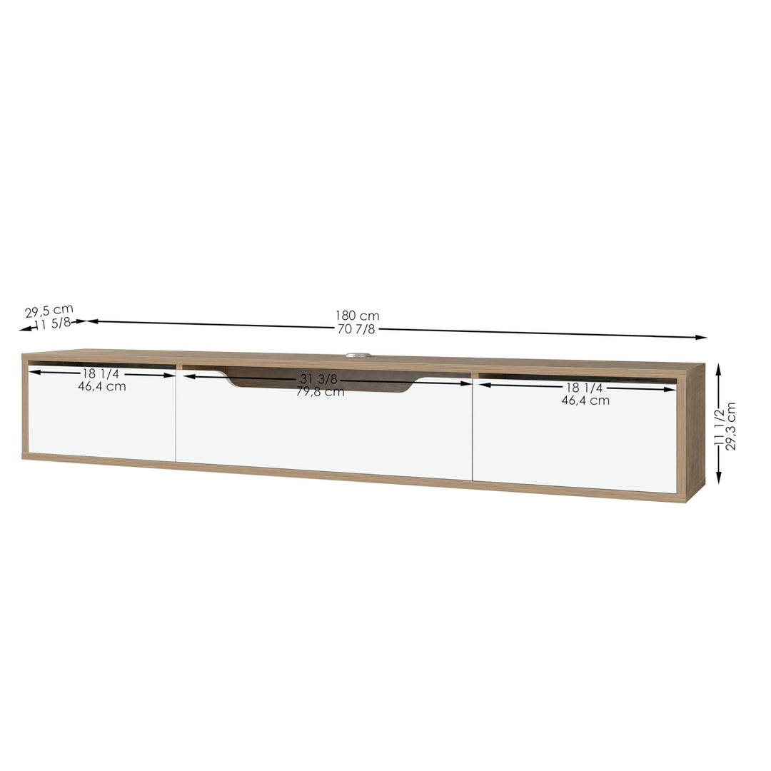 Atelier Mobili Floating TV Stand for Up to 80 Inch TVs – Wall Mounted Media Console with Handle-Free Doors – Modern Entertainment Center with Hidden Storage – White and Oak Finishes (Oak/White)