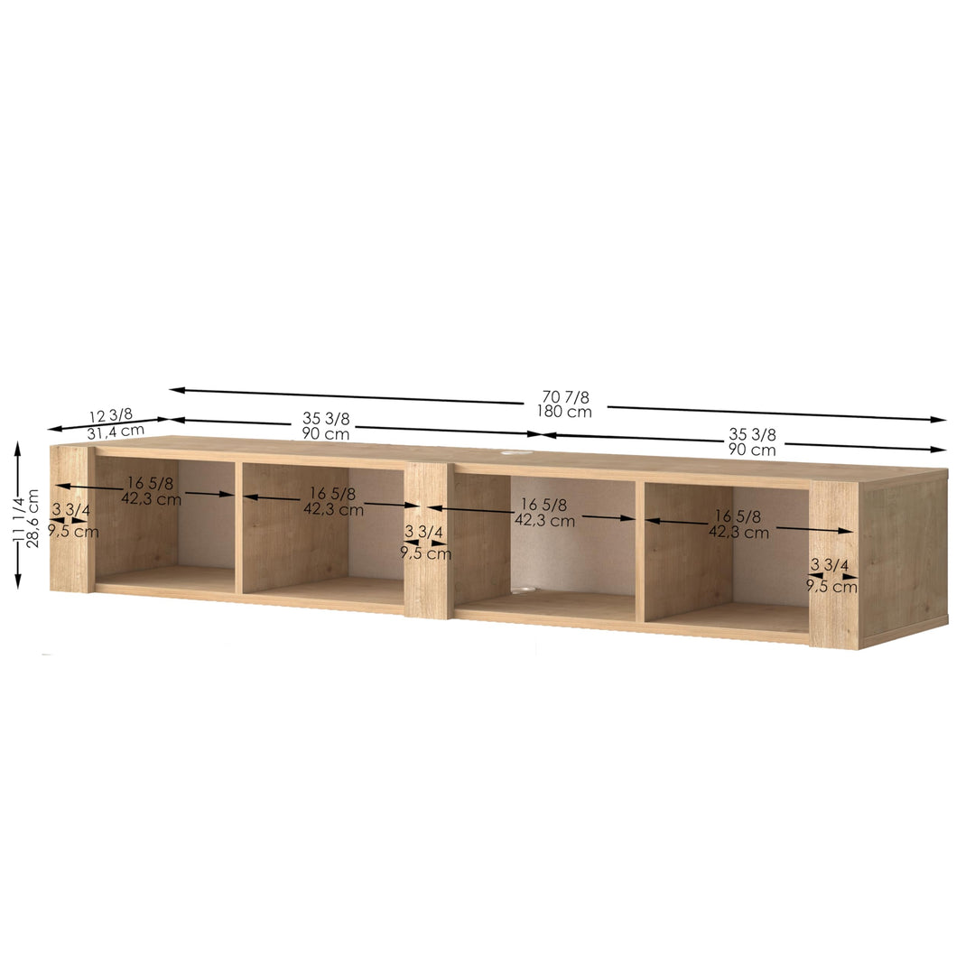 Atelier Mobili Floating TV Stand for 75 Inch TVs – Wall Mounted Entertainment Center with Open Storage Shelves – Modern Floating TV Console for Living Room & Bedroom – Oak and Walnut Finish (Oak)
