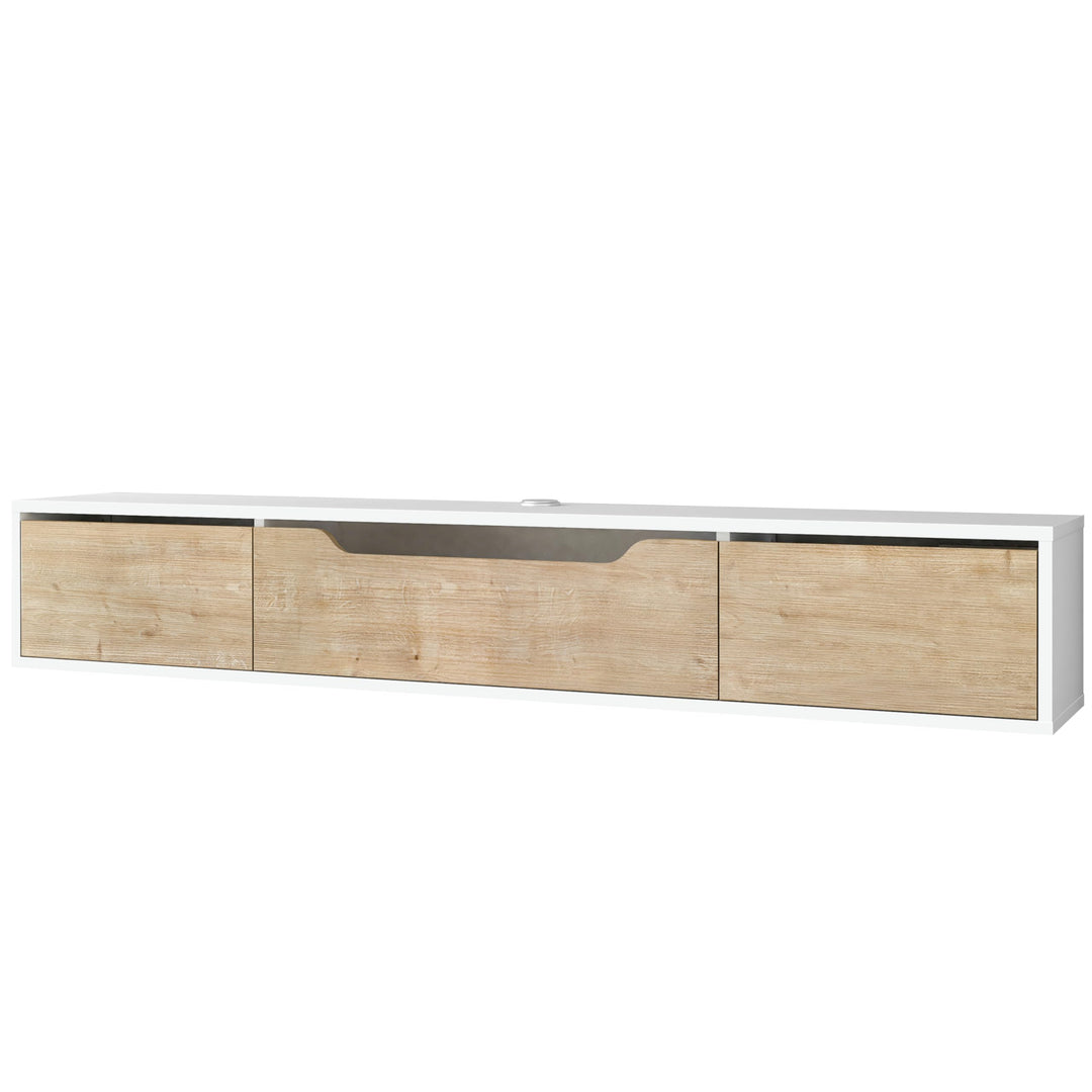Atelier Mobili Floating TV Stand for Up to 80 Inch TVs – Wall Mounted Media Console with Handle-Free Doors – Modern Entertainment Center with Hidden Storage – White and Oak Finishes (Oak/White)
