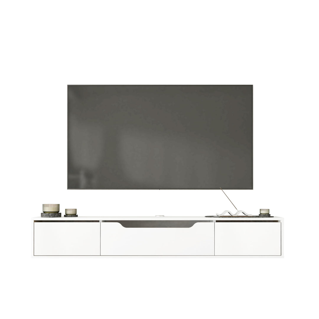 Atelier Mobili Floating TV Stand for Up to 80 Inch TVs – Wall Mounted Media Console with Handle-Free Doors – Modern Entertainment Center with Hidden Storage – White and Oak Finishes (Oak/White)