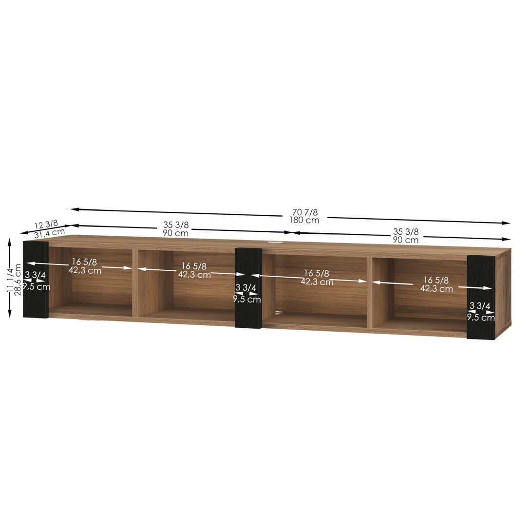 Atelier Mobili Floating TV Stand for 75 Inch TVs – Wall Mounted Entertainment Center with Open Storage Shelves – Modern Floating TV Console for Living Room & Bedroom – Oak and Walnut Finish (Oak)