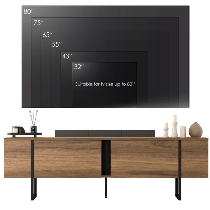 Atelier Mobili Modern TV Stand and Media Console, Entertainment Center, Adjustable Shelves, Solid Eng Wood, Metal Legs, Large Storage, TV Stand for 75 inch TV, TV Stand 65 inch (63 x 32 Inches)