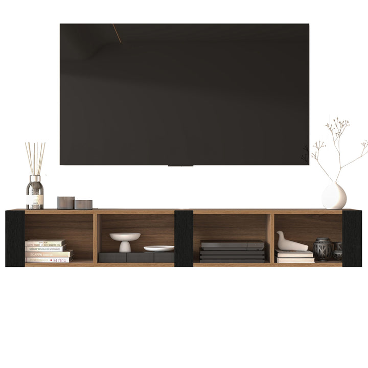 Atelier Mobili Floating TV Stand for 75 Inch TVs – Wall Mounted Entertainment Center with Open Storage Shelves – Modern Floating TV Console for Living Room & Bedroom – Oak and Walnut Finish (Oak)