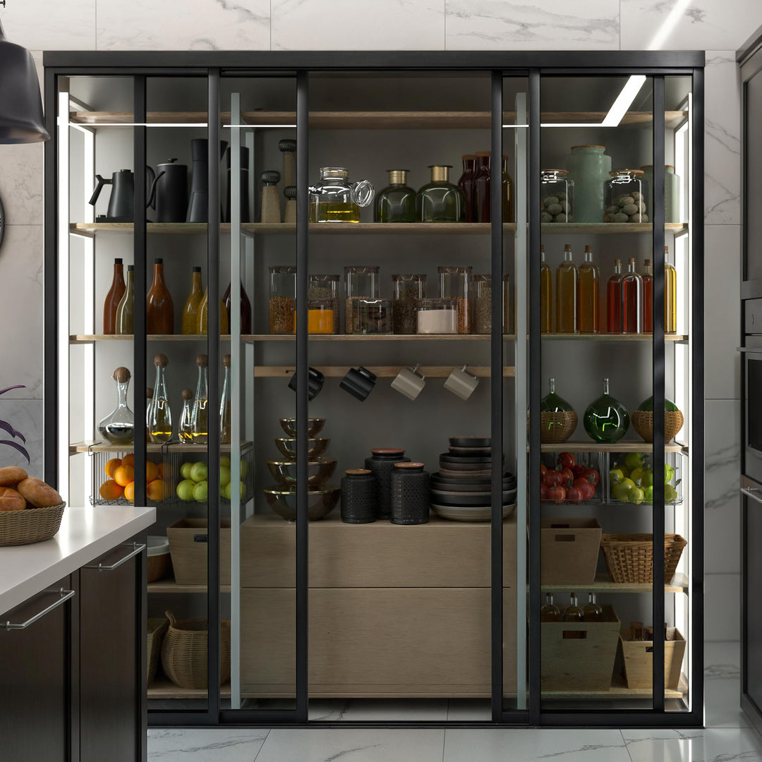 4 Panel Glass Room Divider and Sliding Glass Closet Doors - Smoked Frosted Partition Wall - Clear, Smoked and Frosted Glass Sliding Doors Options (Clear Glass, 96x80) – Atelier Mobili