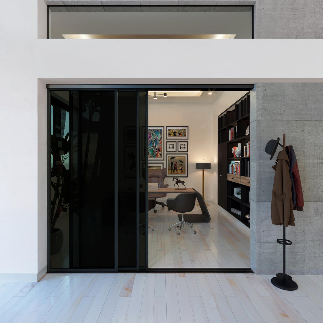 Glass Room Divider, Sliding Closet Door with 3 Glass Panels, Aluminum Frame with Clear, Smoked or Lite Smoked Color Options (Clear Glass, 72x96) – Atelier Mobili