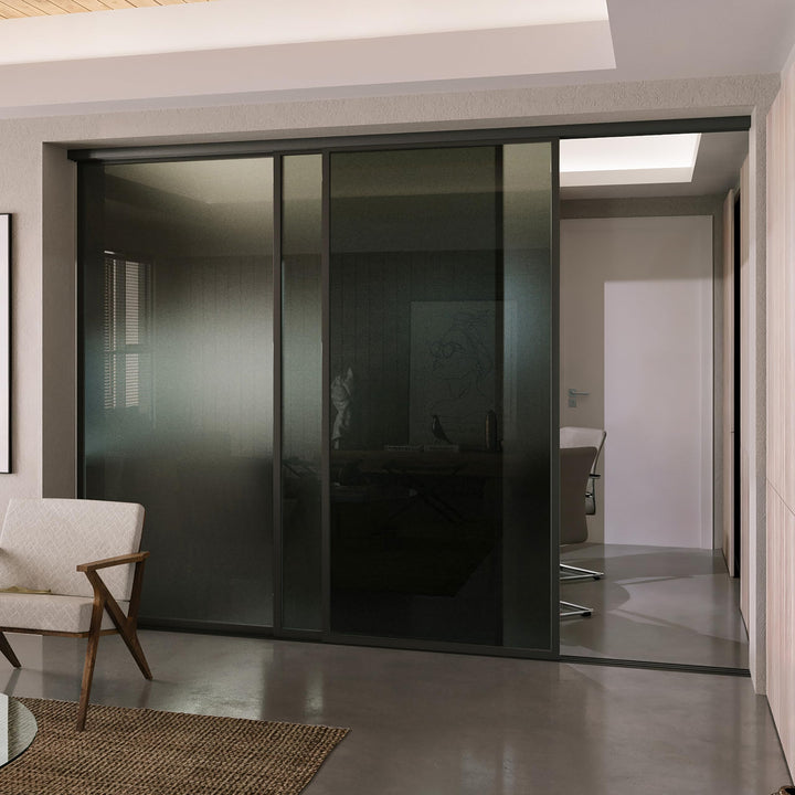 Doors55 3 Panel Glass Room Divider | Aluminum Frame Sliding Glass Room Divider – Atelier Mobili