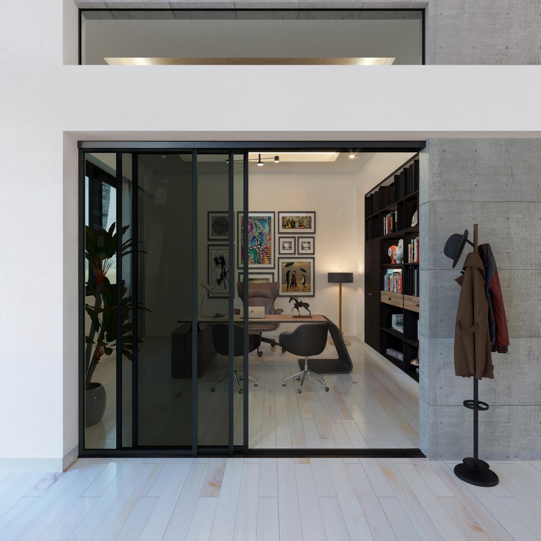 Glass Room Divider, Sliding Closet Door with 3 Glass Panels, Aluminum Frame with Clear, Smoked or Lite Smoked Color Options (Clear Glass, 72x96) – Atelier Mobili