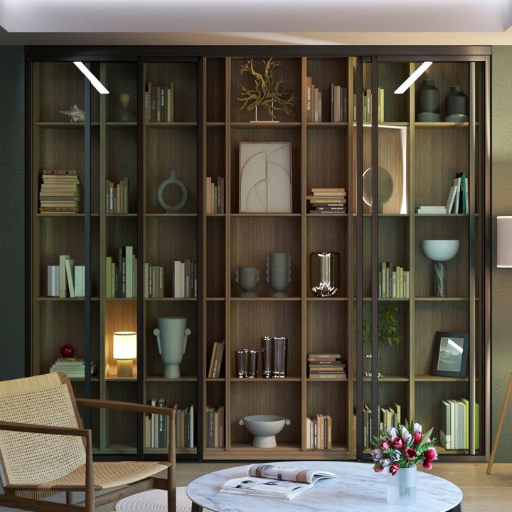 4 Panel Glass Room Divider and Sliding Glass Closet Doors - Smoked Frosted Partition Wall - Clear, Smoked and Frosted Glass Sliding Doors Options (Clear Glass, 96x80) – Atelier Mobili