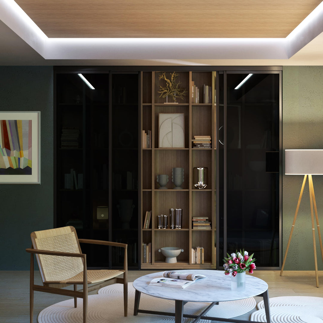 4 Panel Glass Room Divider and Sliding Glass Closet Doors - Smoked Frosted Partition Wall - Clear, Smoked and Frosted Glass Sliding Doors Options (Clear Glass, 96x80) – Atelier Mobili