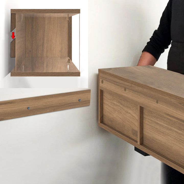 Atelier Mobili Floating TV Stand for 75 Inch TVs – Wall Mounted Entertainment Center with Open Storage Shelves – Modern Floating TV Console for Living Room & Bedroom – Oak and Walnut Finish (Oak)