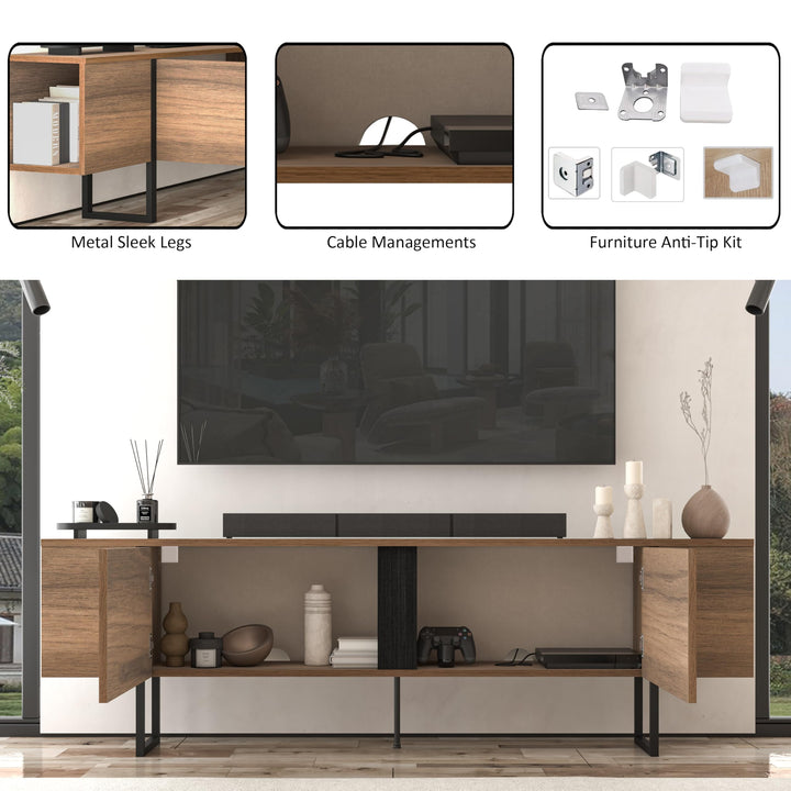 Atelier Mobili Modern TV Stand and Media Console, Entertainment Center, Adjustable Shelves, Solid Eng Wood, Metal Legs, Large Storage, TV Stand for 75 inch TV, TV Stand 65 inch (63 x 32 Inches)