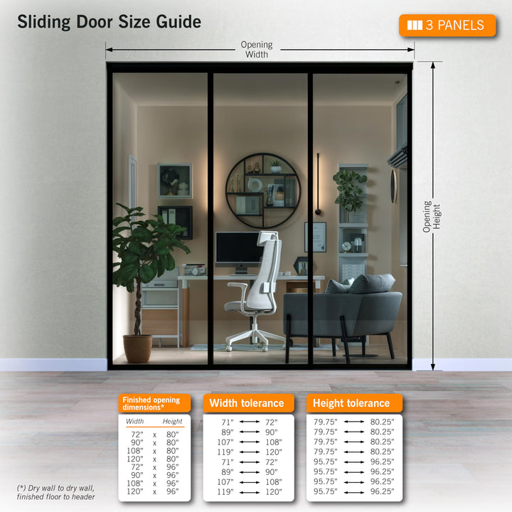 Glass Room Divider, Sliding Closet Door with 3 Glass Panels, Aluminum Frame with Clear, Smoked or Lite Smoked Color Options (Clear Glass, 72x96) – Atelier Mobili