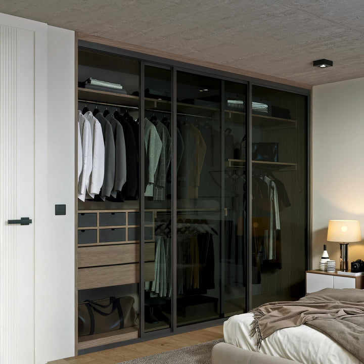 Door55 3 Panel Glass Sliding Closet Door, Black Matt Aluminum Frame
