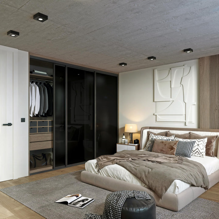 Door55 3 Panel Glass Sliding Closet Door, Black Matt Aluminum Frame