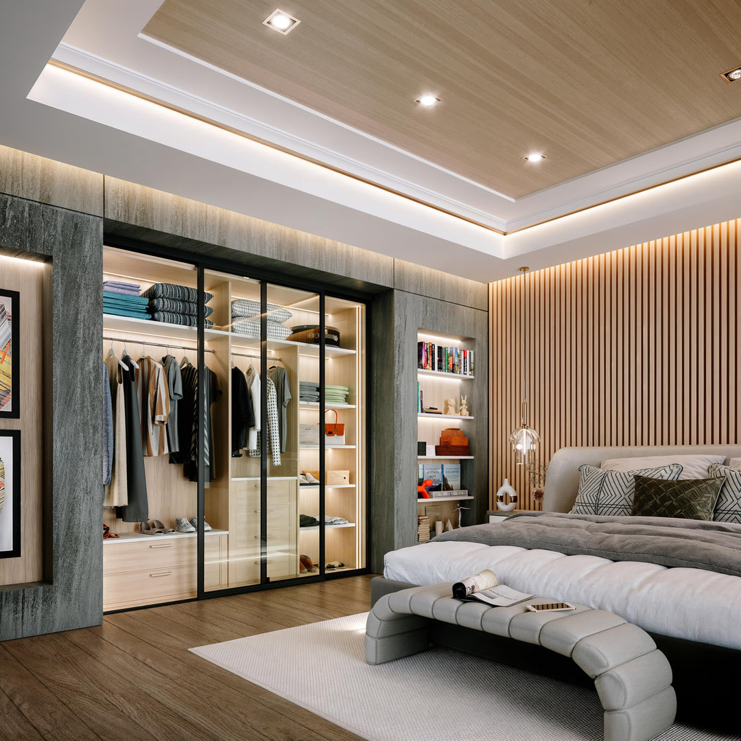 Door55 2 Panel Glass Sliding Closet Door, Black Matt Aluminum Frame