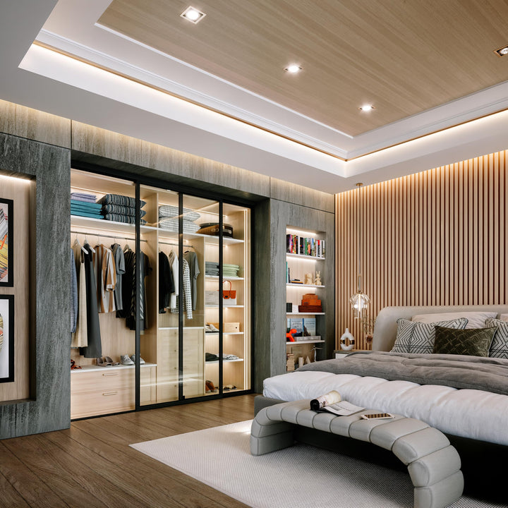 Door55 2 Panel Glass Sliding Closet Door, Black Matt Aluminum Frame