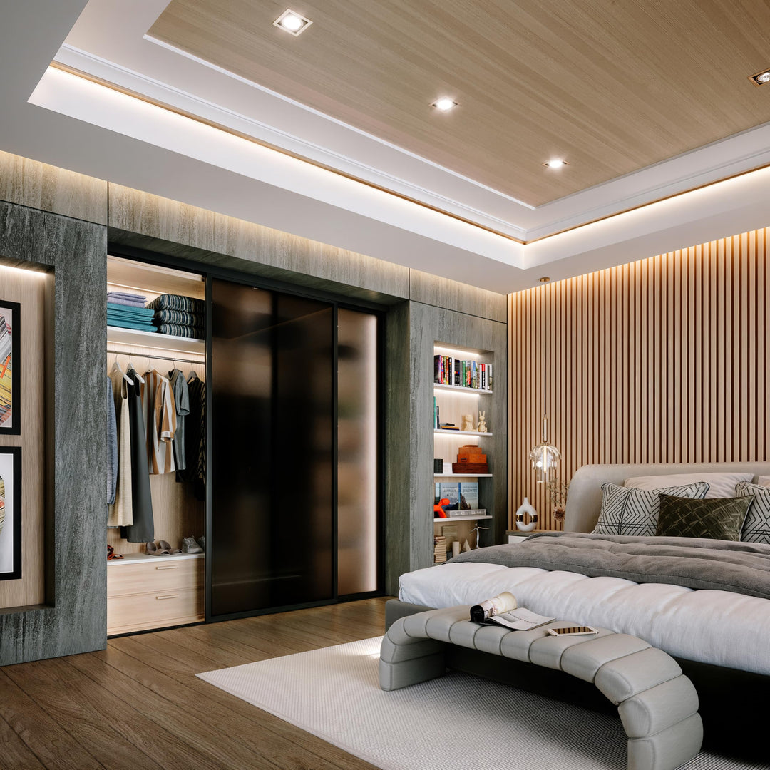 Door55 2 Panel Glass Sliding Closet Door, Black Matt Aluminum Frame