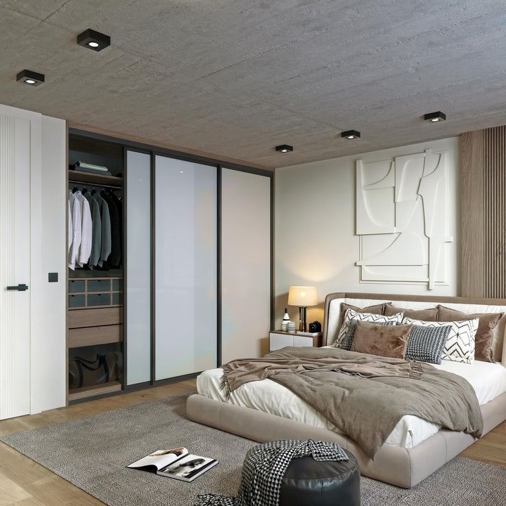 Door55 3 Panel Glass Sliding Closet Door, Black Matt Aluminum Frame