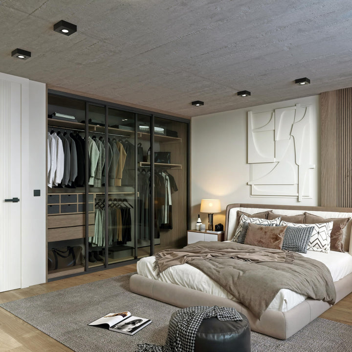 Door55 3 Panel Glass Sliding Closet Door, Black Matt Aluminum Frame