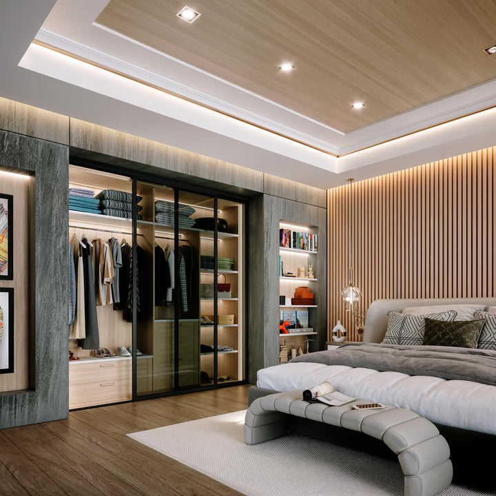 Door55 2 Panel Glass Sliding Closet Door, Black Matt Aluminum Frame