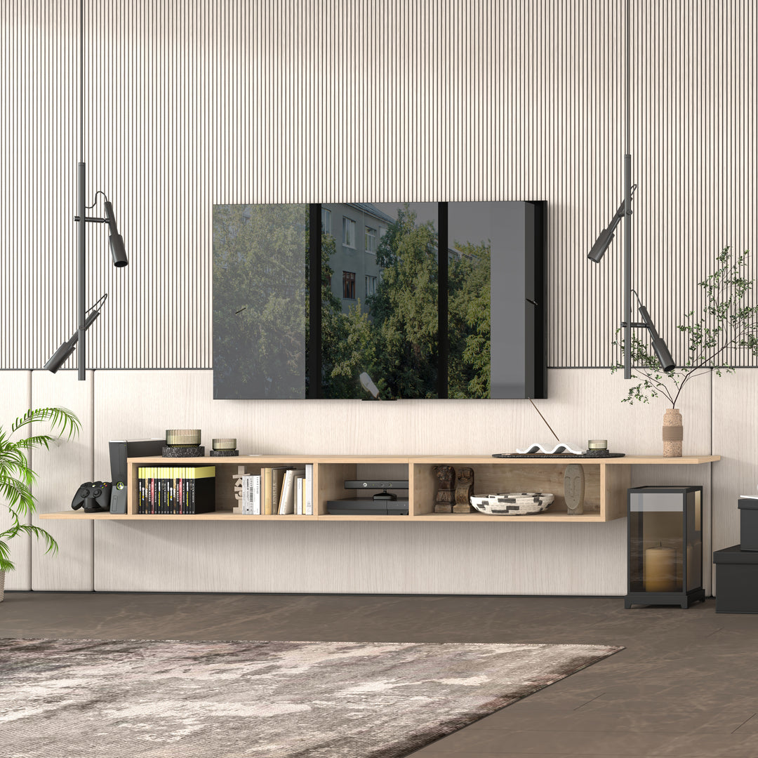 Gaia Oak 100 inch modular floating media console – Atelier Mobili