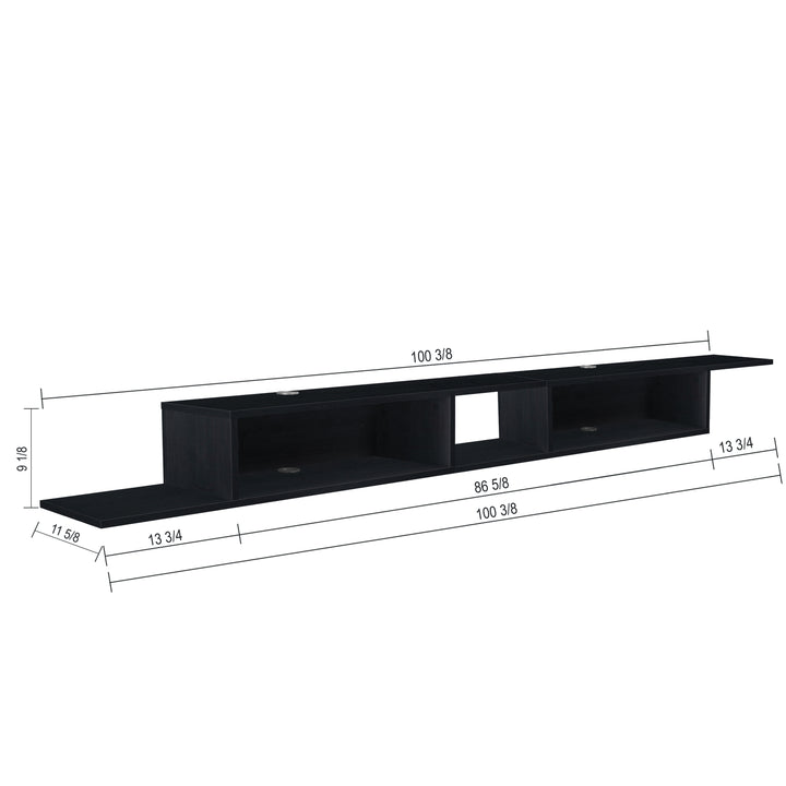 Gaia Black double floating TV stand – full wall statement 100 inch