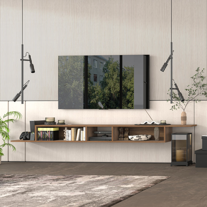 Gaia Walnut 100 inch modular floating console – seamless wall installation
