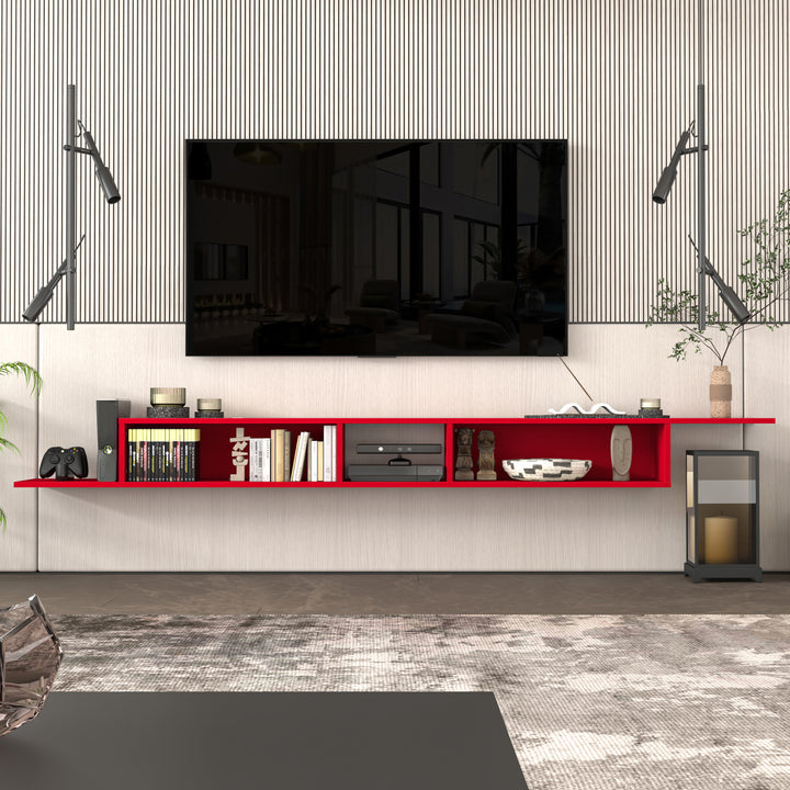 Gaia floating TV stand double 100 inch Red – modular side by side