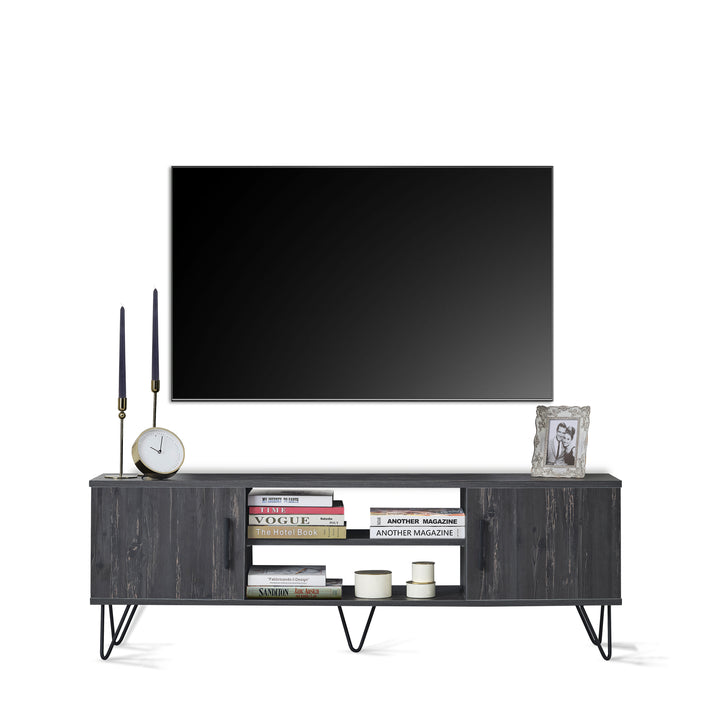 Atelier Mobili | Linda 59'' Black Oak Media Console for 65" TVs - Modern Living Room Furniture