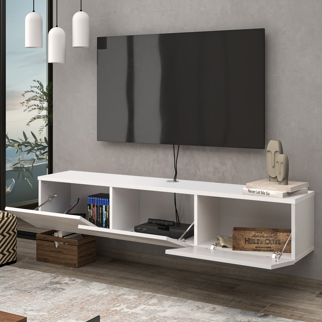 White Floating TV Console Elevating Modern Home Decor