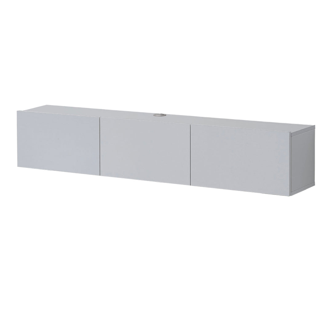 Side Angle View of Pure White Floating TV Shelf by Atelier Mobili