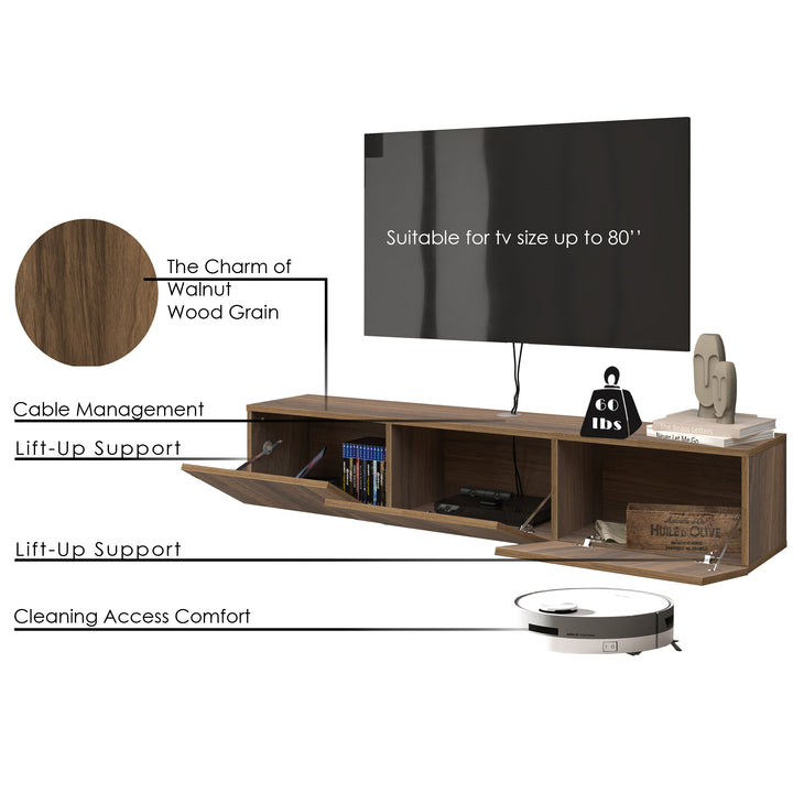 Atelier Mobili Modern Floating TV Stand and Entertainment Center for 55-80 inch TVs