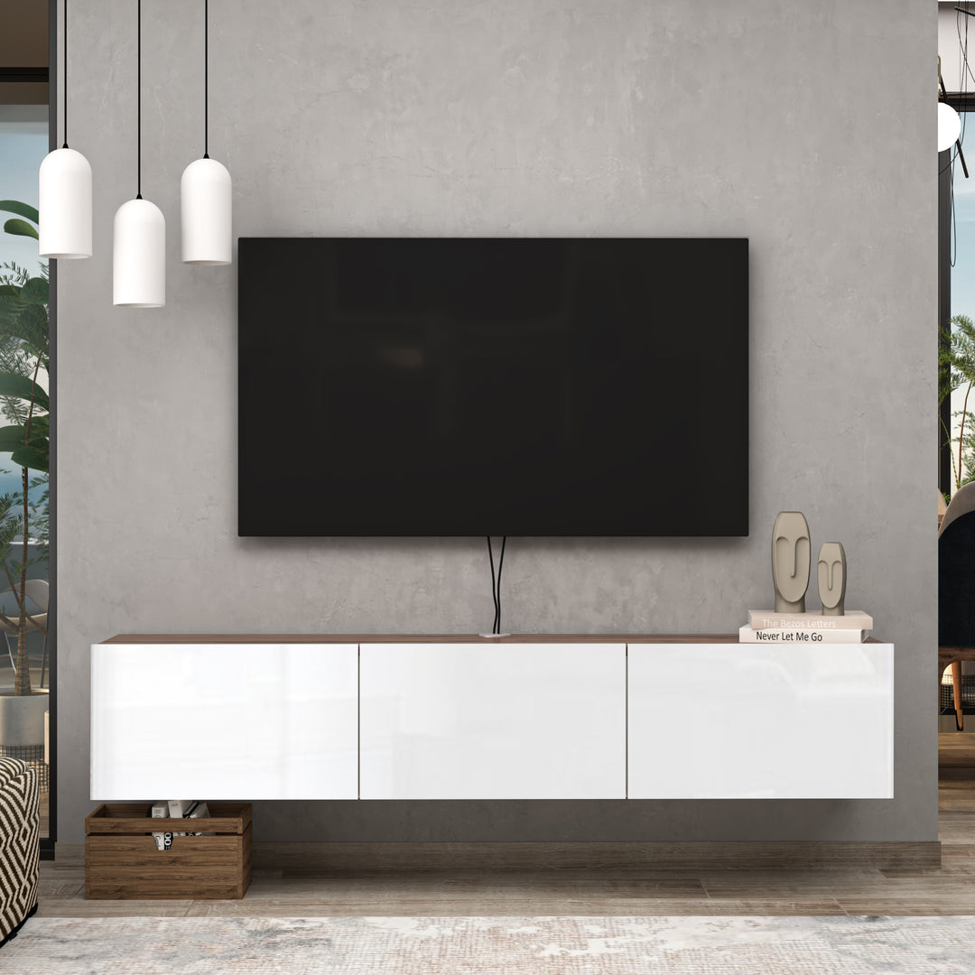 Atelier Mobili Modern Floating TV Stand in White for 55-85 inch TVs