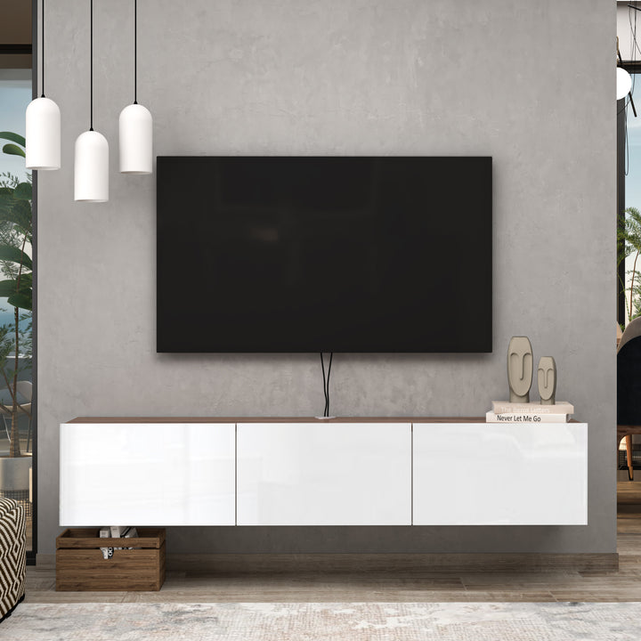 Atelier Mobili Modern Floating TV Stand in White for 55-85 inch TVs